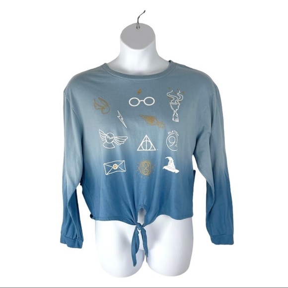Harry Potter Lightweight Long Sleeve Cropped Tie Front Top - Picture 1 of 7